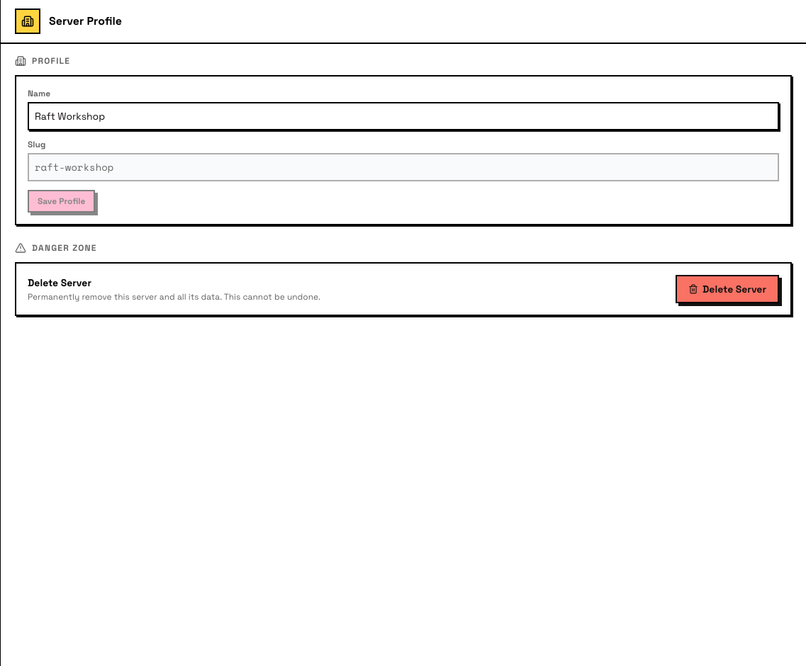 Settings — the Server Profile tab